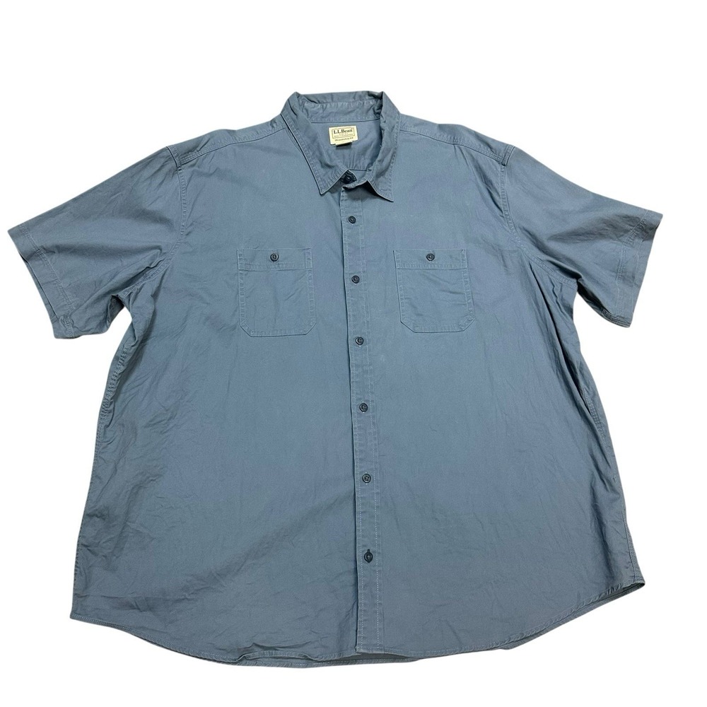LL‎ Bean Traditional Fit Short Sleeve Button Down Shirt Blue XXL REG Cotton